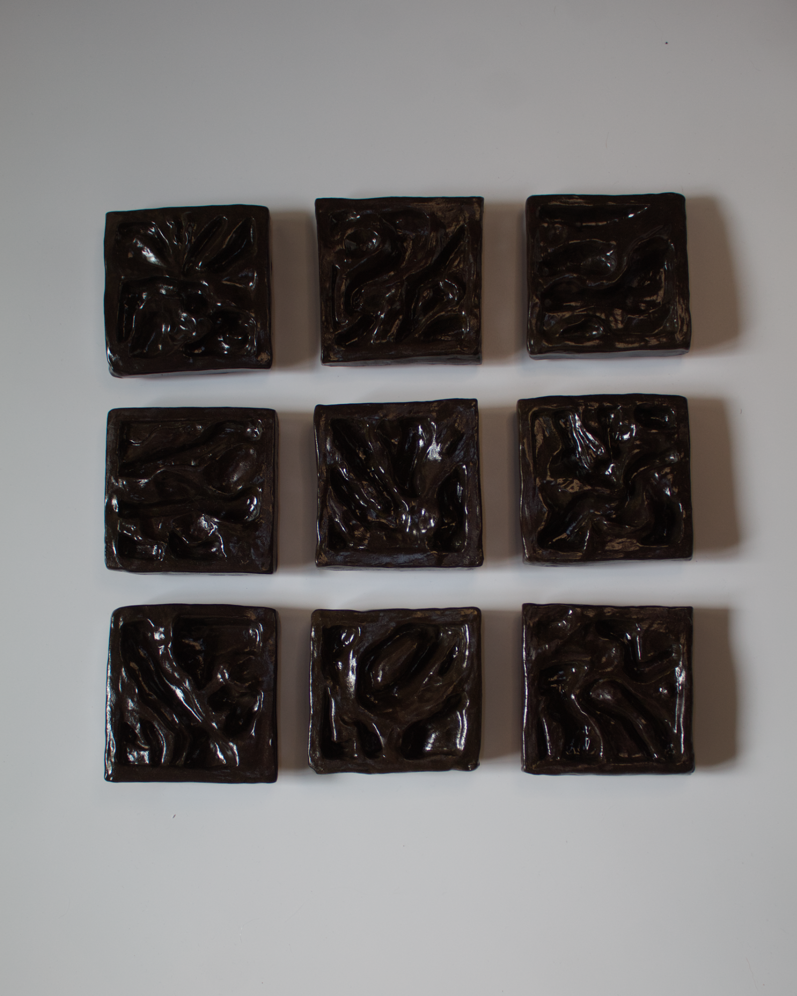 Dark Terroir 3 x 3 - Ceramic Wall Sculpture